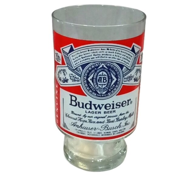 Vintage Budweiser Lager Beer Advertising Footed Glass 7" Tall 28oz Capacity - Picture 1 of 5